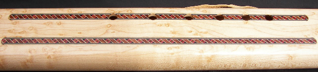 Detail of the Inlay Birds Eye Maple Drone Flute by Laughing Crow