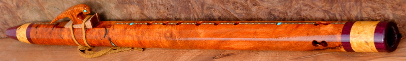 Afzelia Burl A-minor Flute with End Caps and Inlays by Laughing Crow